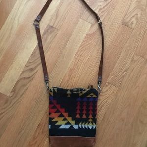 Nan Made Pendleton and leather tiny cross body